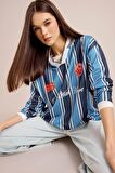 DeFacto Coool Oversize Geniş Kalıp Polo Yaka Baskılı Forma Kumaşı Uzun Kollu Tişört E5373AX25SPNV241