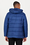 Erkek Mavi Standart Fit Normal Kesim Dik Yaka Dolgulu Outdoor Şişme Kaban Mont