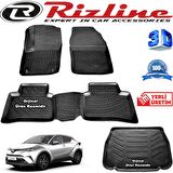 RİZLİNE TOYOTA C-HR 3D Paspas + RİZLİNE 3D Bagaj Havuzu 2016-2020 Arası Siyah SET