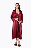 Pierre Cardin Saten Dantelli Gecelik Ve Sabahlık Takımı 4370 - Bordo