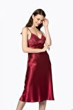 Pierre Cardin Saten Dantelli Gecelik Ve Sabahlık Takımı 4370 - Bordo