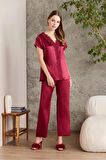 Pierre Cardin 6'lı Saten Gecelik Sabahlık Takım Çeyiz Seti 6010 - Bordo