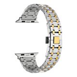 Apple Watch Uyumlu  42mm Lopard Şerit Tasarımlı Otomatik Klipsli Çelik Kordon KRD-83