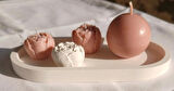 Dekoratif Tabaklı Soya Mum & Koku Taşı Seti (pudra pembe)