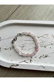 Pembe Kuvars Oval Doğal Taş Bileklik