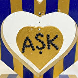 Uretti - Hülya 6683 0654 Sarı Lacivert El Yapımı Çizgili Kalp Şeklinde Dekoratif Hediyelik Obje