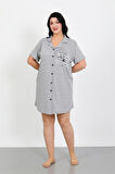 Celira Büyük Beden Penye Düğmeli Gri Tunik Gecelik