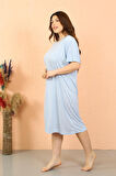 Celira Kadın Büyük Beden Kısa Kol Buz Mavisi Gecelik