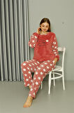 Celira Welsoft Polar Kadın Büyük Beden Pudra Pijama Takımı NS0238