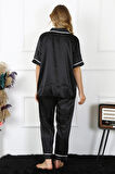 Celira Kadın Büyük Beden Siyah Saten Pijama Takımı NS0233