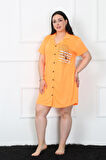Celira Büyük Beden Penye Düğmeli Turuncu Tunik Gecelik