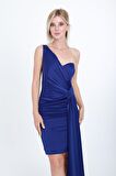 Doridorca Kadın Tek Omuz Abiye Elbise 5924015 Gece Mavisi