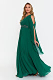 Doridorca Kadın Büyük Beden V Yaka Maxi Abiye Elbise 6021 Zümrüt