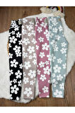Kışlık Şardonlu Çiçek Baskılı Kız Çocuk Fitilli  Tayt 4'lü Set