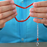 Kararmaz Metal Arnavut Püsküllü Kesme Kesim Ebruli Kırmızı Renk Bilek Boy Ateş Kehribar Tesbih