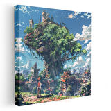 Devasa Ağaç Şehri - Mavi Gökyüzü Anime Kanvas Tablo