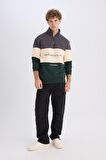 DeFacto Relax Fit Dik Yaka Fermuarlı Baskılı Kalın Sweatshirt D2562AX24AUAR63