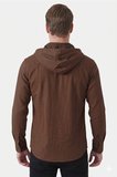 RizzUP Kahve Kapüşonlu Likralı Kot Gömlek – Slim Fit Çıt Çıt Kapamalı Erkek Gömlek 2300396