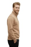 RizzUP Erkek Camel Relax Fit İçi Polarlı %100 Pamuk Yarım Fermuarlı Dik Yaka Sweatshirt 2600760