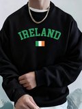 İrlanda Bayrağı Baskılı Erkek Sweatshirtleri Kışlık Bisiklet Yaka Kapüşonlu Sokak Stili Polar