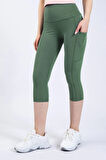 Snc Kadın Çağla Yeşili Cepli Yüksek Bel Toparlayıcı, Kapri Yoga Tayt 19"
