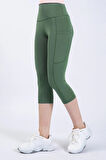 Snc Kadın Çağla Yeşili Cepli Yüksek Bel Toparlayıcı, Kapri Yoga Tayt 19"