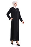 Derin Store Fermuar Kol Taşlı Ferace 23302-23 Siyah