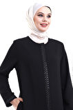 Derin Store Fermuar Kol Taşlı Ferace 23302-23 Siyah