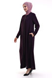 Derin Store Fermuar Kol Taşlı Ferace 23302-23 Mor