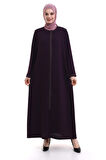 Derin Store Fermuar Kol Taşlı Ferace 23302-23 Mor