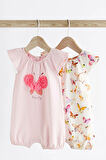 Next Baby %100 Organik Pamuklu Kelebek İşlemeli 2’li Romper Set ALY00912