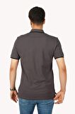 Füme Siyah Yaka Çizgili Erkek Polo Yaka Tişört