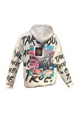 BLUES MODA %100 PAMUK UNİSEX OWERSIZE BASKILI KAPÜŞONLU TREND SWEATSHIRT
