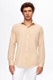Slim Fit Bej Italyan Yaka Dar Kesim Klasik Kravatlık Uzun Kollu Kolay Ütülenebilir Nefes A 2HF02ORT5185