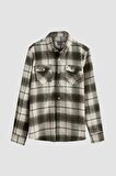 Slim Fit Yeşil Oduncu Gömlek 1EC02ORTODN04
