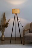 Hasır Dokulu Silindir Başlık Ahşap Üç Ayaklı Lambader
