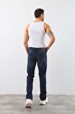 Erkek Likralı Straight Fit Jean Pantolon Mavi