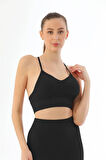 Kadın Siyah Soft Seamless Ripli Tayt Yoga Takımı
