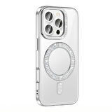 Apple iPhone 16 Pro Kılıf Pırlanta Taş Tasarımlı Magsafe Şarj Özellikli Redclick Karetta Silikon Kapak