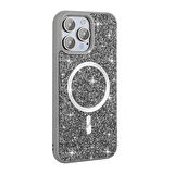 Apple iPhone 15 Pro Max Kılıf Pırlanta Tasarımlı Magsafe Şarj Özellikli Redclick Mozaik Silikon Kapak