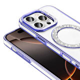 Apple iPhone 16 Pro Max Kılıf Pırlanta Taş Tasarımlı Magsafe Şarj Özellikli Redclick Karetta Silikon Kapak