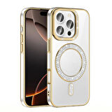 Apple iPhone 16 Pro Kılıf Pırlanta Taş Tasarımlı Magsafe Şarj Özellikli Redclick Karetta Silikon Kapak