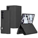 Galaxy Z Fold 6 Kılıf Karbon Fiber Tasarımlı Magnetik Tokalı Kartlıklı Redclick Kıpta Zegna Kapak
