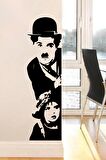 Charlie Chaplin Ve Bakan Çocuk Duvar Sticker Yapıştırma (SUDAN VE NEMDEN ETKİLENMEZ)