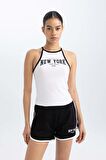 DeFactoFit Crop Bisiklet Yaka Baskılı Ribana Sporcu Atlet B8972AX24SMWT80