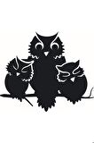 Baykuş Ailesi Oto Motor Laptop Duvar Folyo Sticker 10x8 Cm