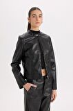 DeFacto Regular Fit Fermuarlı Suni Deri Mont Y7156AZ25SPBK27
