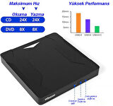 Monozone 5in1 CD Oynatıcı Yazıcı Okuyucu DVD Player Işıklı Okuyucu USB 3.0 Hub External TF SD Kart