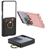 Samsung Galaxy Z Flip 7 Kıpta Yüzüklü Kartlıklı Kapak - Şık Koruma, Kredi Kart Yuvası, Stand Özelliği