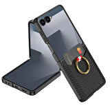 Samsung Galaxy Z Flip 7 Kıpta Yüzüklü Kartlıklı Kapak - Şık Koruma, Kredi Kart Yuvası, Stand Özelliği